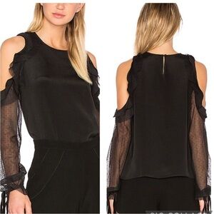 Alexis Fernand Sheer Sleeve Cut-out Ruffle Top Silk Blouse